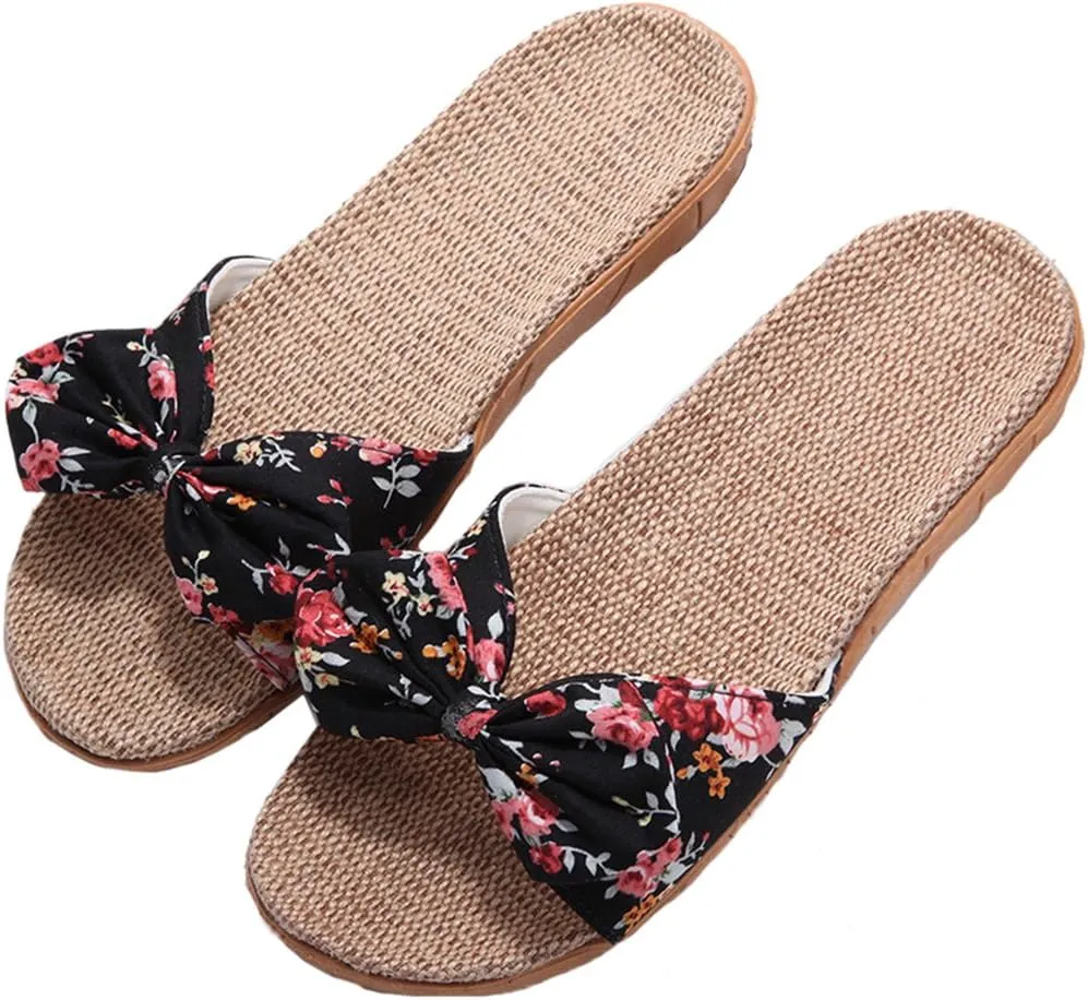 xsby Womens Cozy Indoor Cotton Flax Home Slippers Non-Slip Casual Sandals