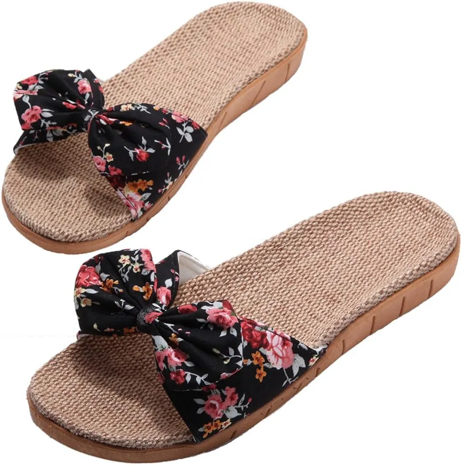 xsby Womens Cozy Indoor Cotton Flax Home Slippers Non-Slip Casual Sandals
