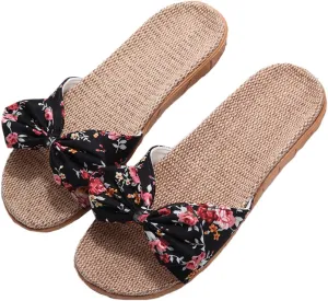 xsby Womens Cozy Indoor Cotton Flax Home Slippers Non-Slip Casual Sandals