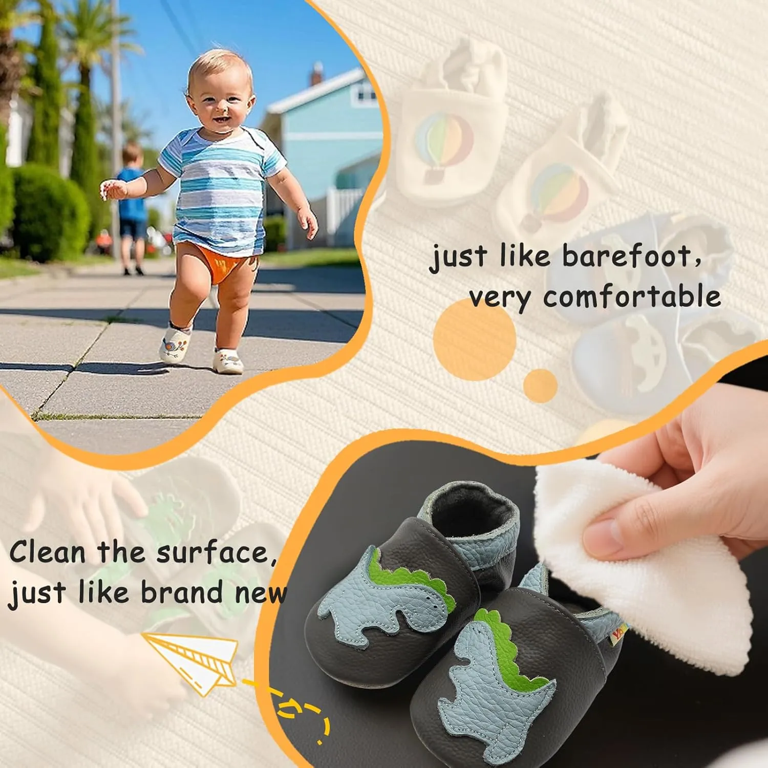 YALION Baby Soft Leather Shoes Suede Sole Infant Toddler First Walking Sports Crib Moccasins