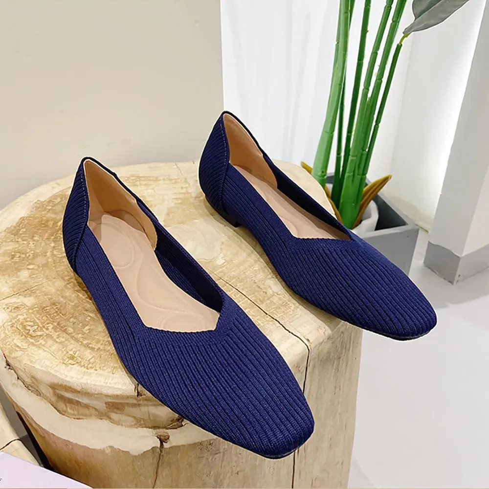 YING LAN Womens Knit Ballet Flats Shoes,Ladies Comfortable Dress Shoes Casual Slip On Soft Ballerina Walking Flats Shoes