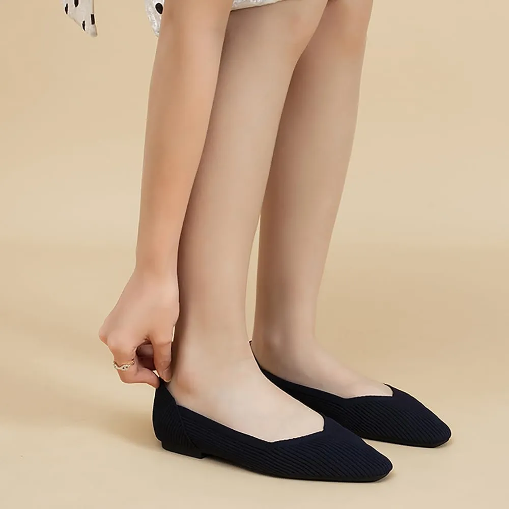 YING LAN Womens Knit Ballet Flats Shoes,Ladies Comfortable Dress Shoes Casual Slip On Soft Ballerina Walking Flats Shoes